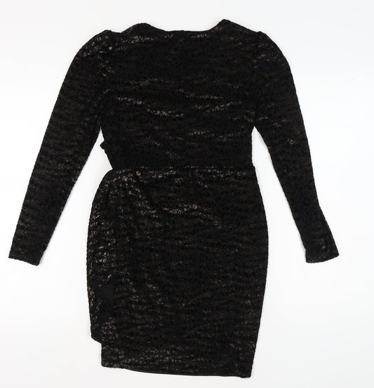 Warehouse Black Wrap Dress Women’s Size 8 Velvet Party