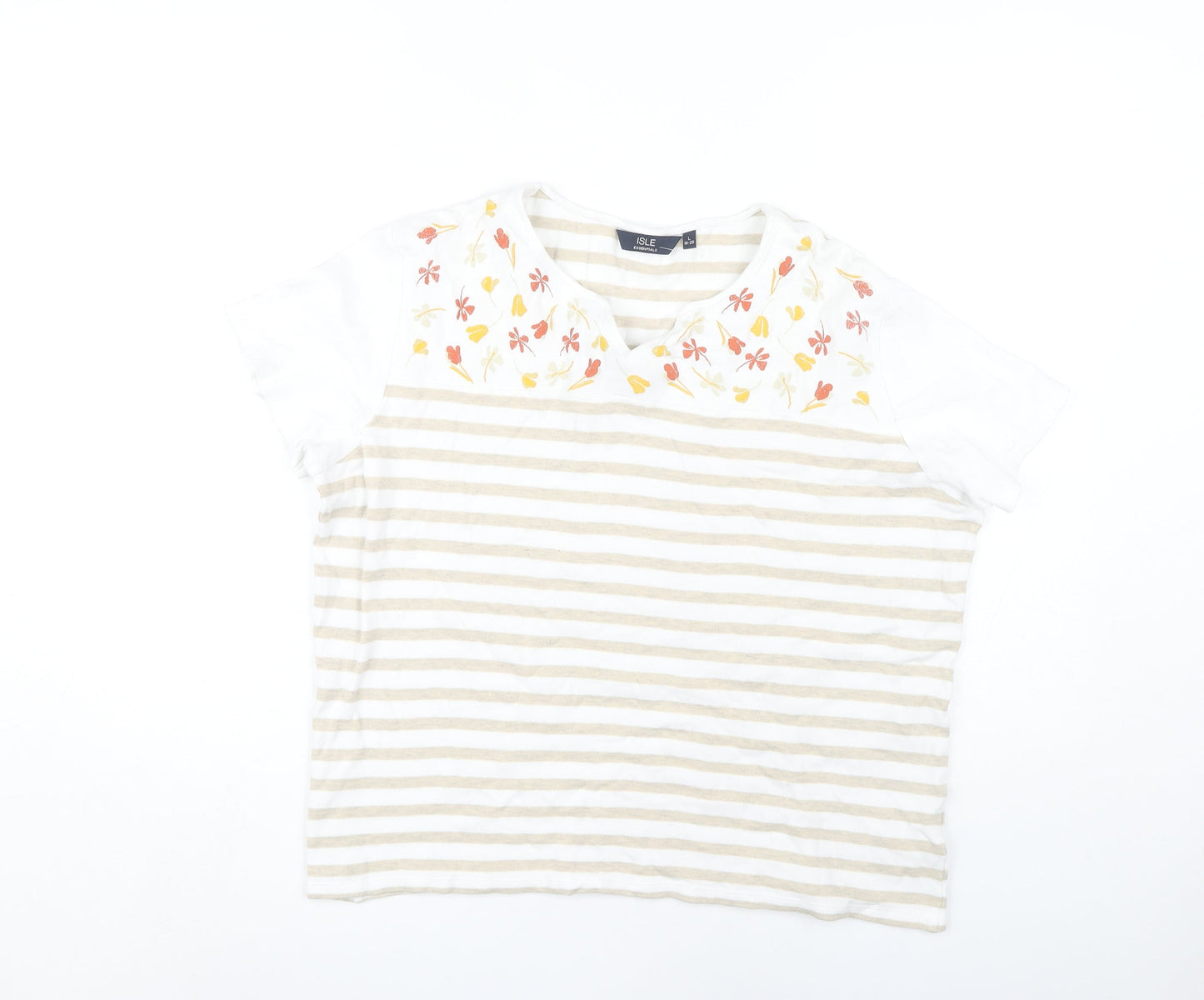 Womens UK Size L ISLE Beige Basic T-Shirt
