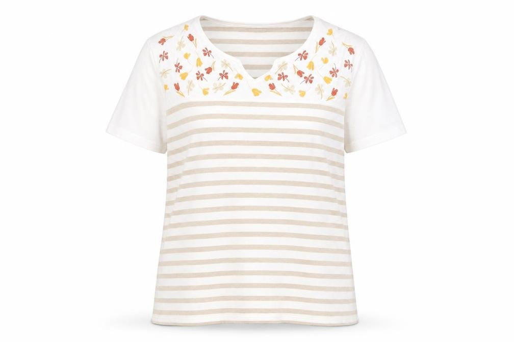 Womens UK Size L ISLE Beige Basic T-Shirt