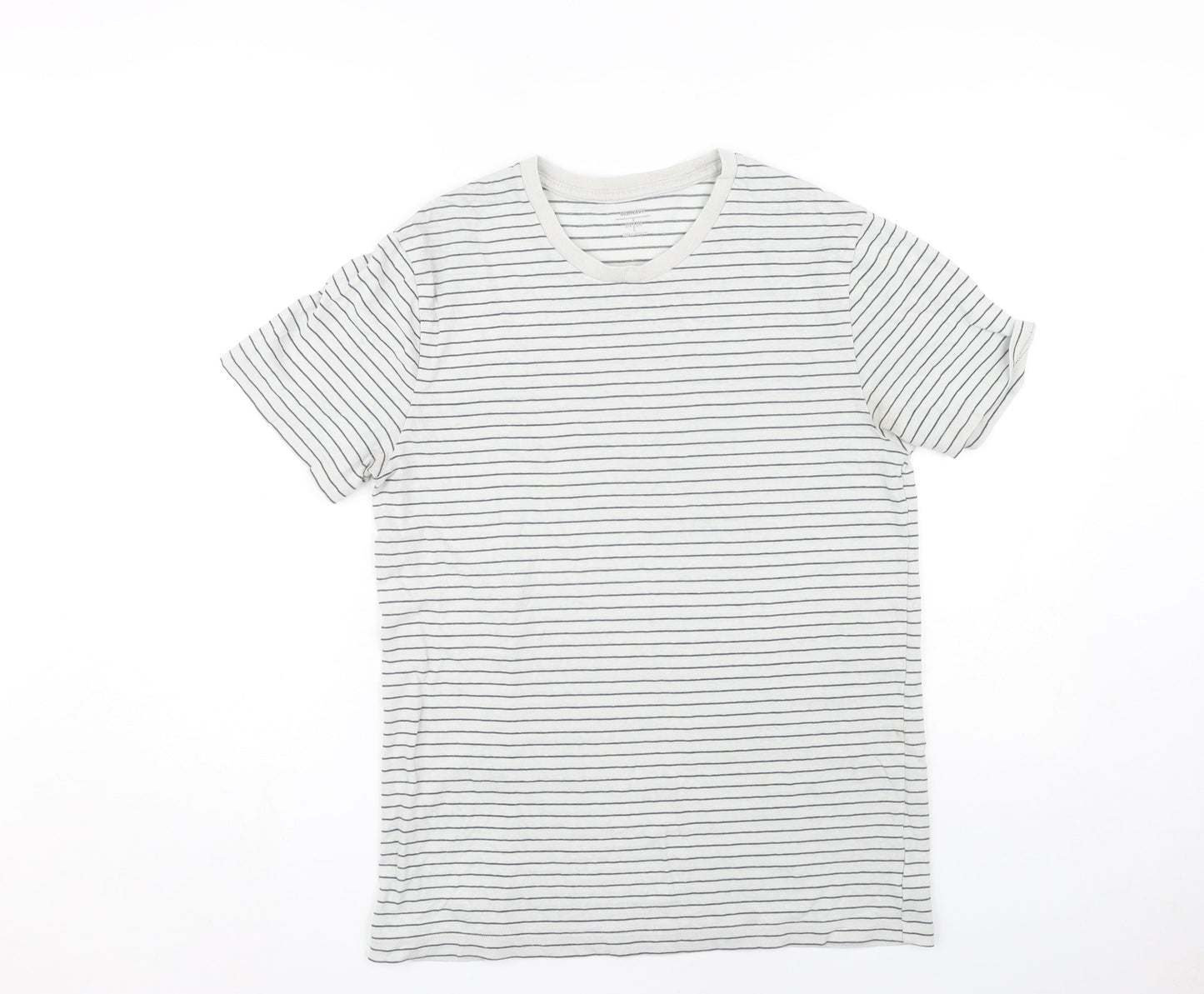 Old Navy Men's White Striped T-Shirt Crew Neck Medium