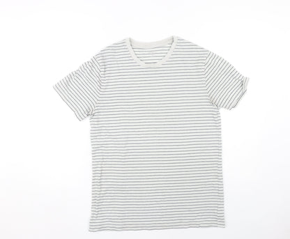 Old Navy Men's White Striped T-Shirt Crew Neck Medium