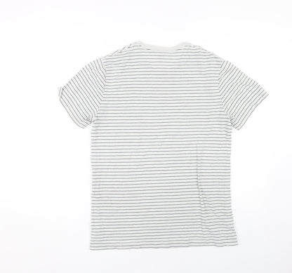 Old Navy Men's White Striped T-Shirt Crew Neck Medium