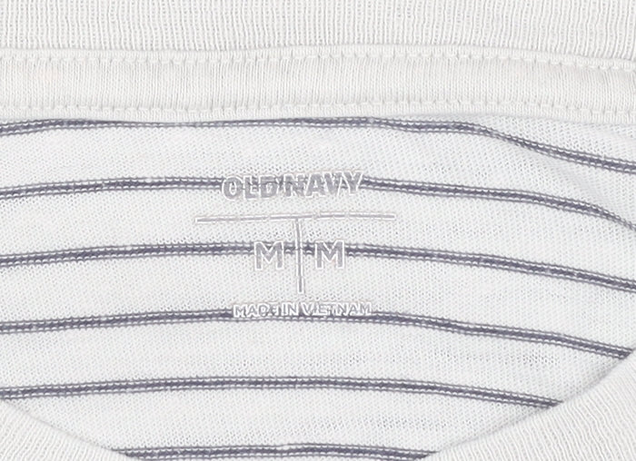 Old Navy Men's White Striped T-Shirt Crew Neck Medium