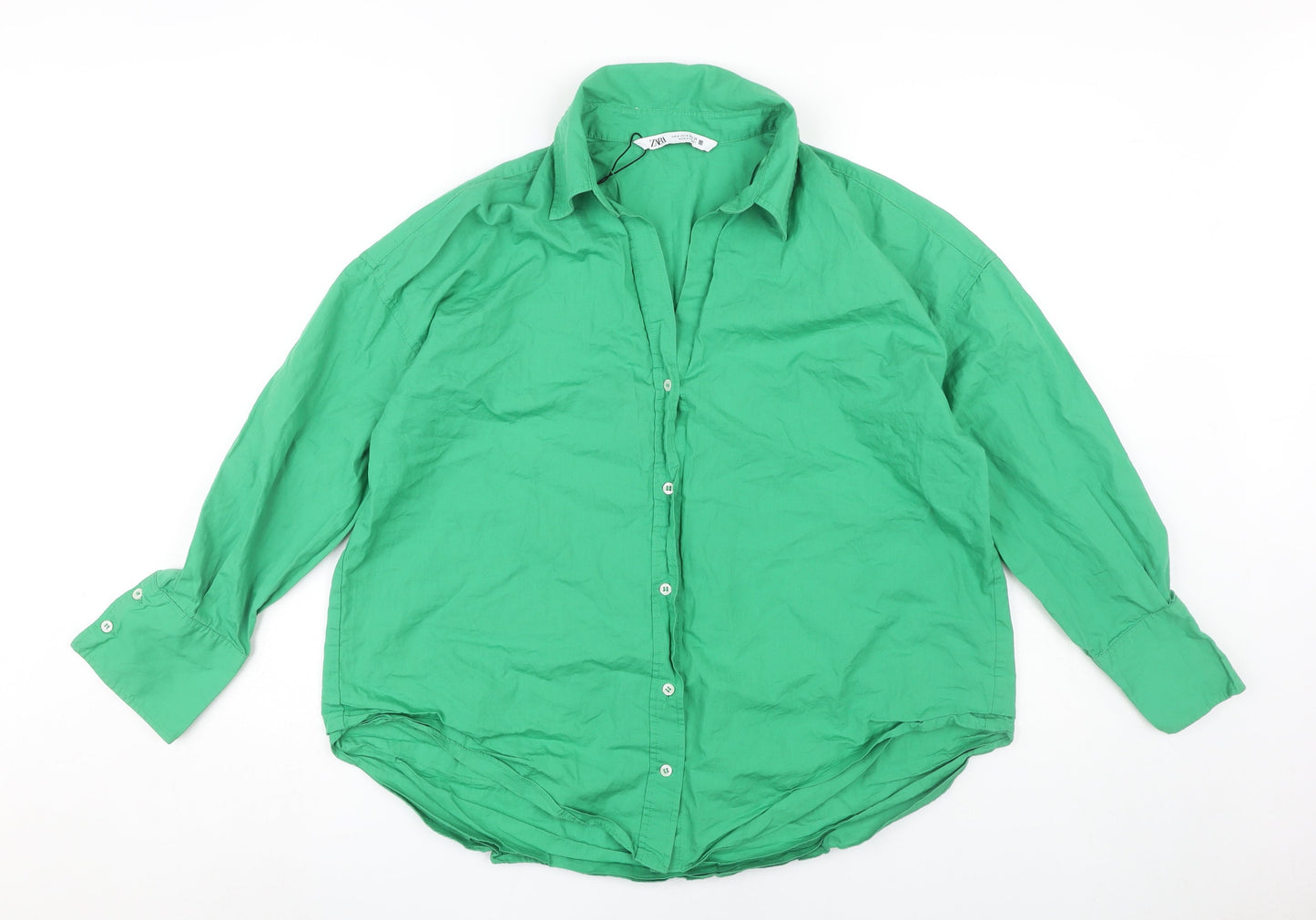 Womens UK Size S Zara Green Basic Button-Up