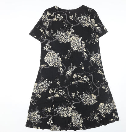 Fat Face Women's Black Floral A-Line Dress Size 10