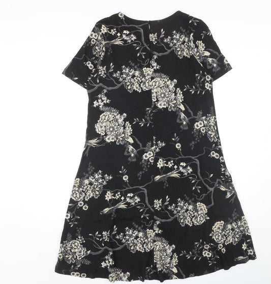 Fat Face Women's Black Floral A-Line Dress Size 10