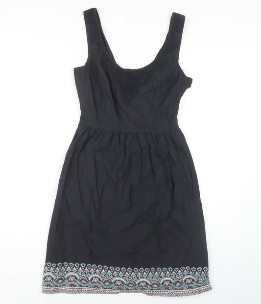 Fat Face Women's Black Dress, Size 10, Embroidered Sleeveless