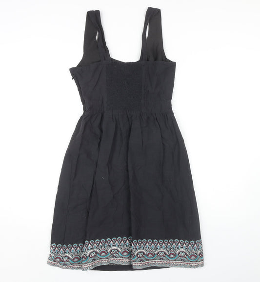 Fat Face Women's Black Dress, Size 10, Embroidered Sleeveless