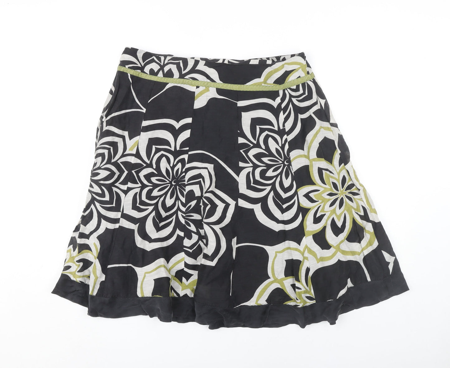 Monsoon Women's Black Floral Linen Skirt Size 14