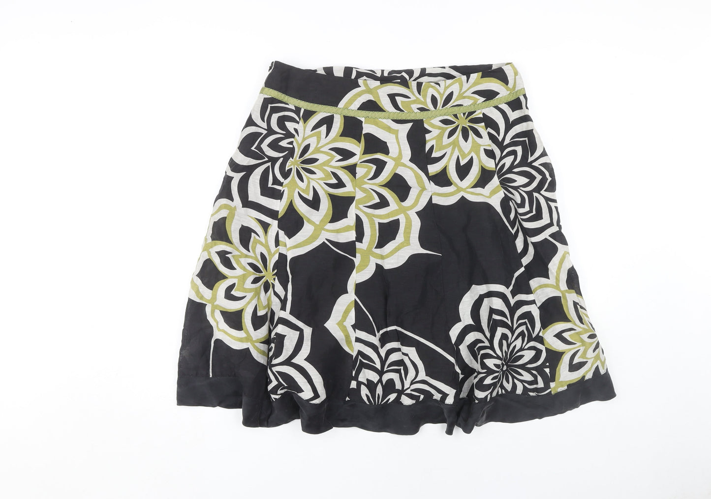 Monsoon Women's Black Floral Linen Skirt Size 14