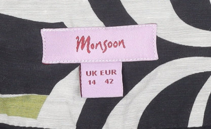 Monsoon Women's Black Floral Linen Skirt Size 14
