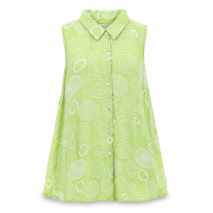 FIGURE Women's Green Geometric Collared Blouse, Size 14