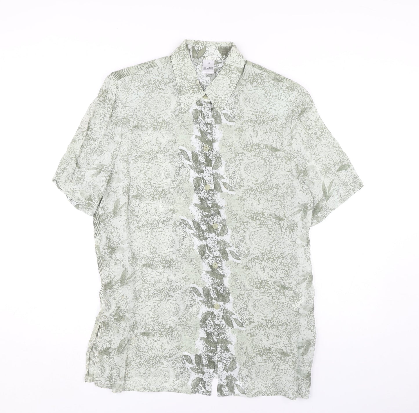 DUO Green Paisley Button-Up Shirt, Size 12, Viscose