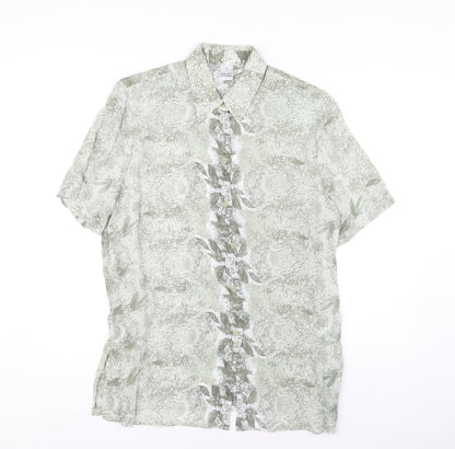DUO Green Paisley Button-Up Shirt, Size 12, Viscose