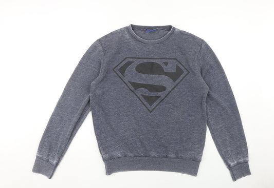 Superman Men's Grey Logo Pullover Sweatshirt M