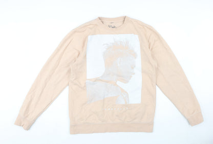 Pink Women's Beige Graphic Print Pullover Sweatshirt M