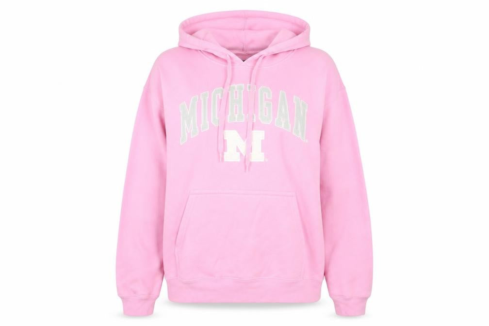 Front view of Genuine Stuff unisex pink xl pullover college hoodie