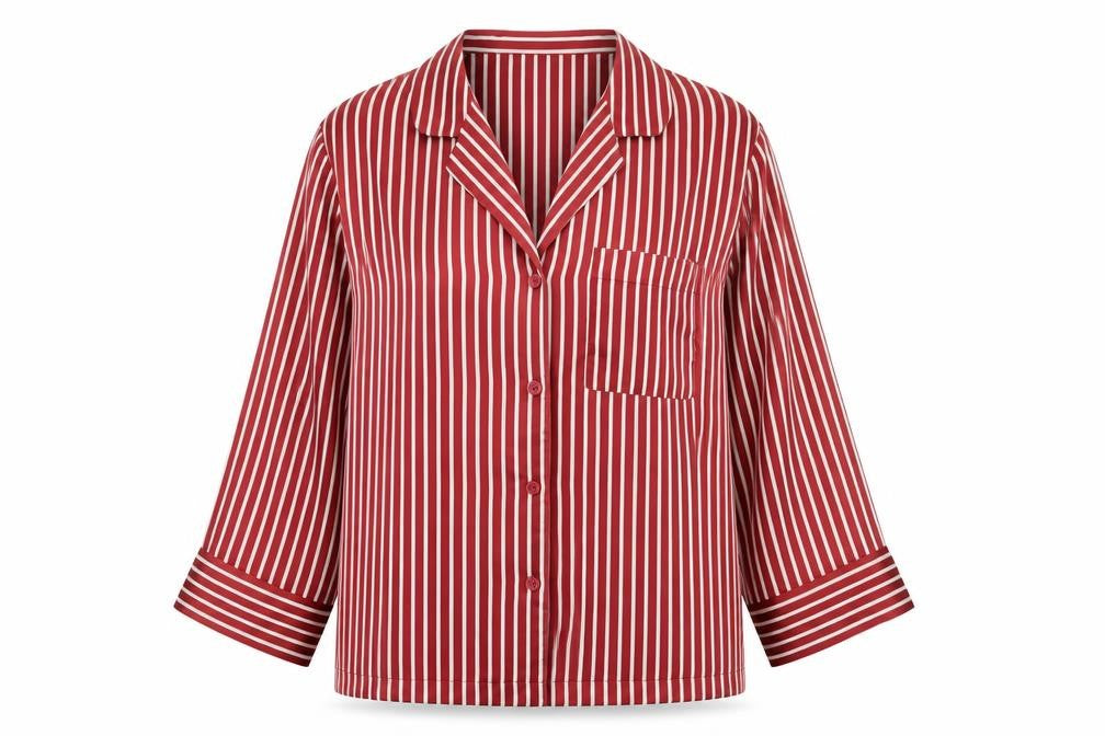 H&M Women's Red Striped Satin Pyjama Top Size 12