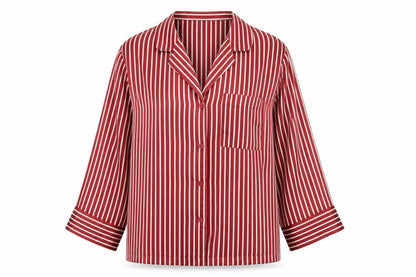 H&M Women's Red Striped Satin Pyjama Top Size 12