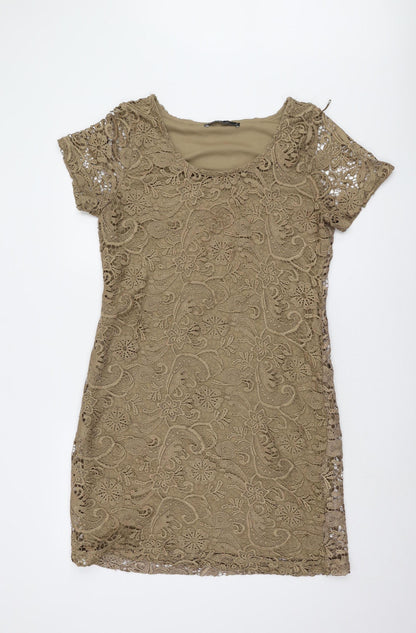 Next Women's Brown Lace Short Sleeve Dress - Size 16