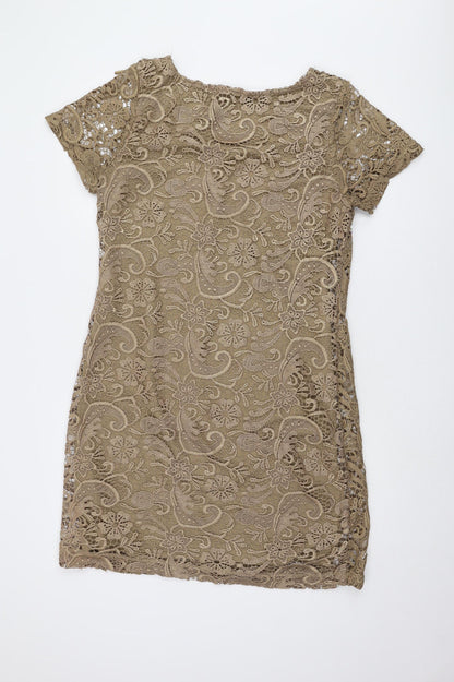 Next Women's Brown Lace Short Sleeve Dress - Size 16