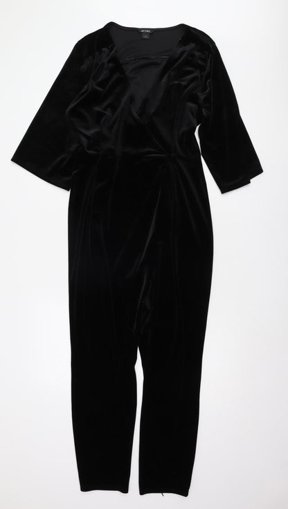 Monki Women's Black Velvet Jumpsuit, Size S, Party V-Neck