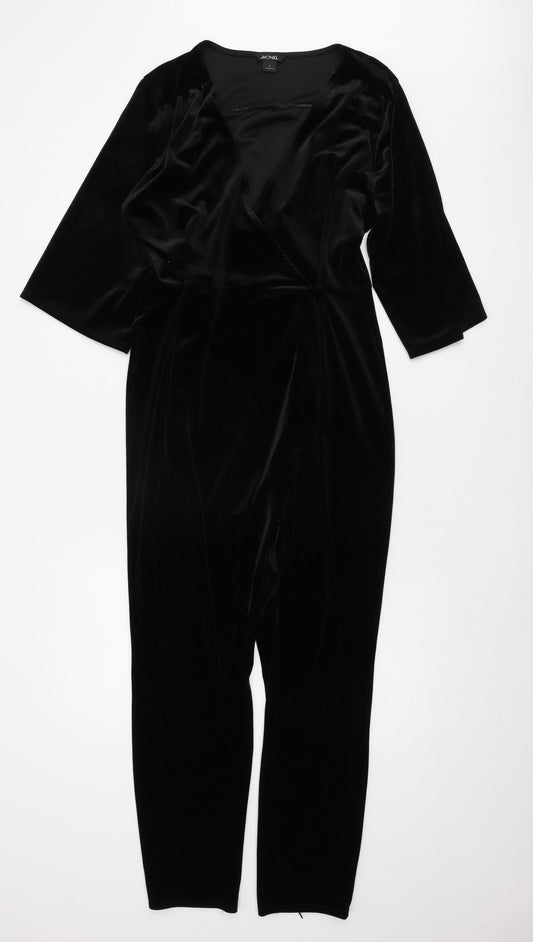 Monki Women's Black Velvet Jumpsuit, Size S, Party V-Neck
