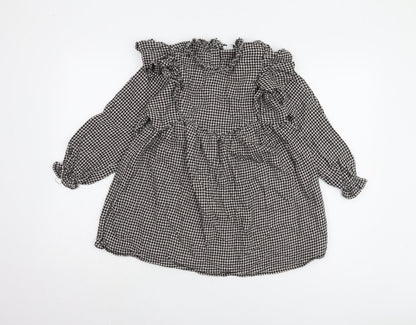 Next Girls Long Sleeve Black Houndstooth Dress 7 Years