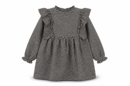 Next Girls Long Sleeve Black Houndstooth Dress 7 Years
