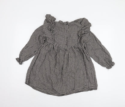Next Girls Long Sleeve Black Houndstooth Dress 7 Years
