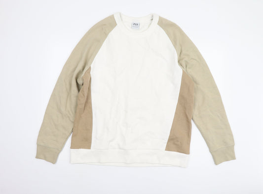 Zara Men's Beige White XL Pullover Sweatshirt