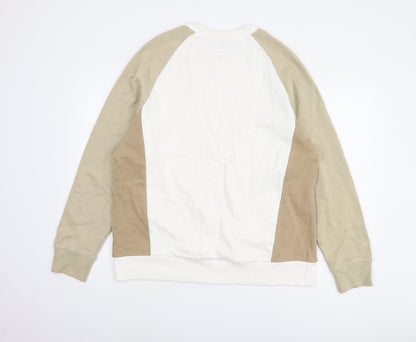 Zara Men's Beige White XL Pullover Sweatshirt