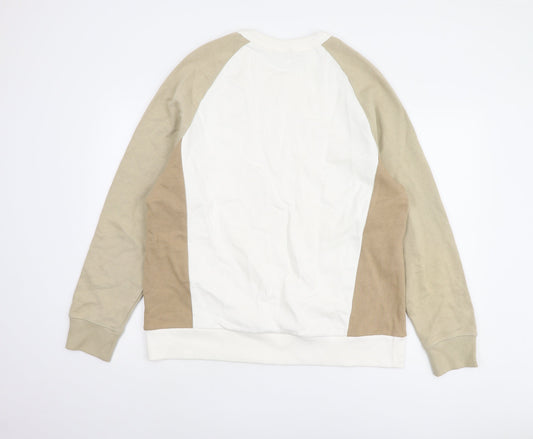 Zara Men's Beige White XL Pullover Sweatshirt