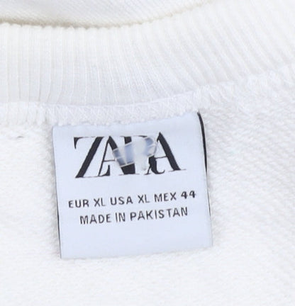 Zara Men's Beige White XL Pullover Sweatshirt