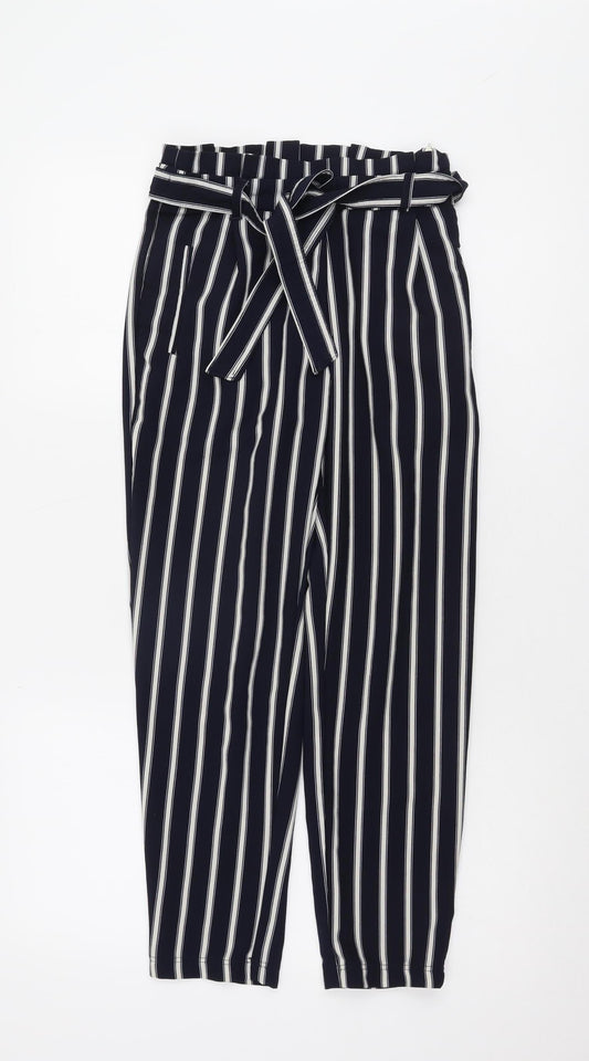Stradivarius Women's Blue Striped Paperbag Trousers Size 6