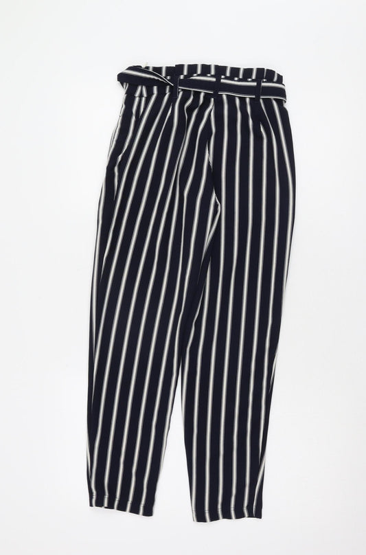 Stradivarius Women's Blue Striped Paperbag Trousers Size 6