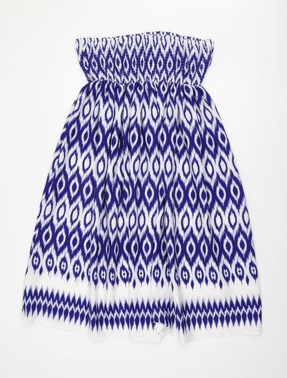 Debenhams Women's Blue Geometric Strapless Dress