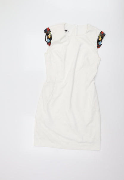 MNG Collection White Sheath Dress, Cap Sleeves, Size 12