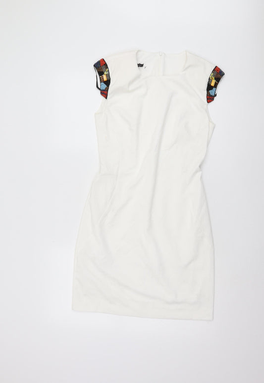 MNG Collection White Sheath Dress, Cap Sleeves, Size 12