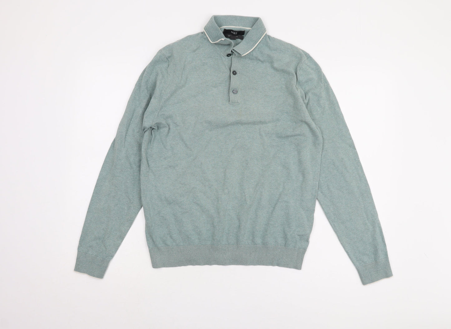 Marks and Spencer Men's Green Henley Jumper M