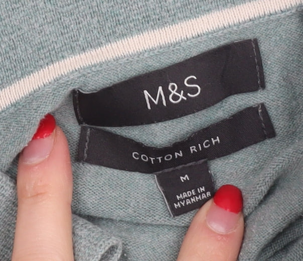 Marks and Spencer Men's Green Henley Jumper M