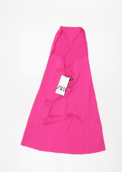 Zara Women's Pink Halter Dress, Size S, Sleeveless, New