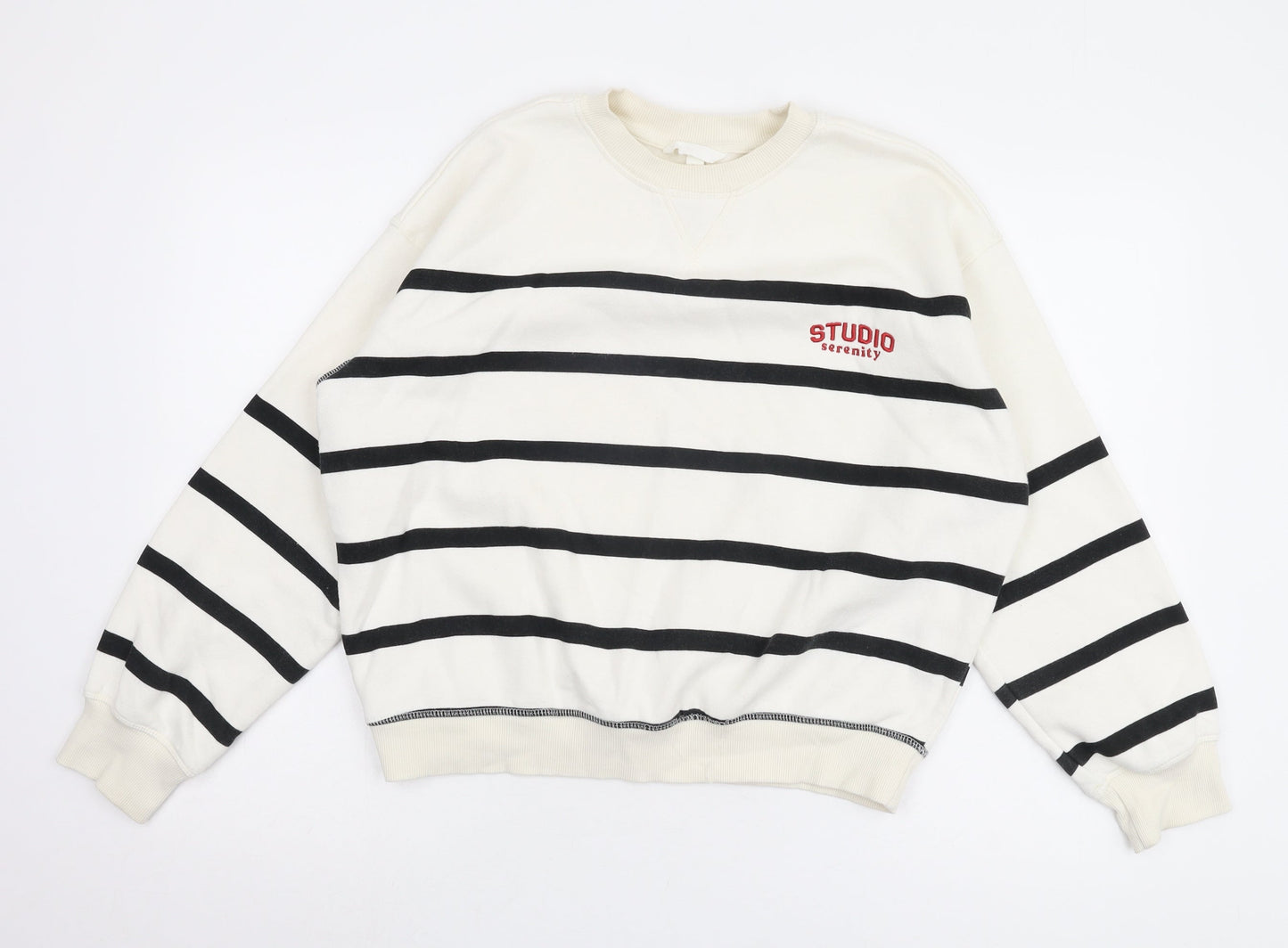 H&M Unisex White Striped Sweatshirt - Size 12 Pullover
