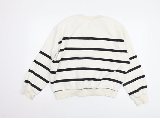 H&M Unisex White Striped Sweatshirt - Size 12 Pullover