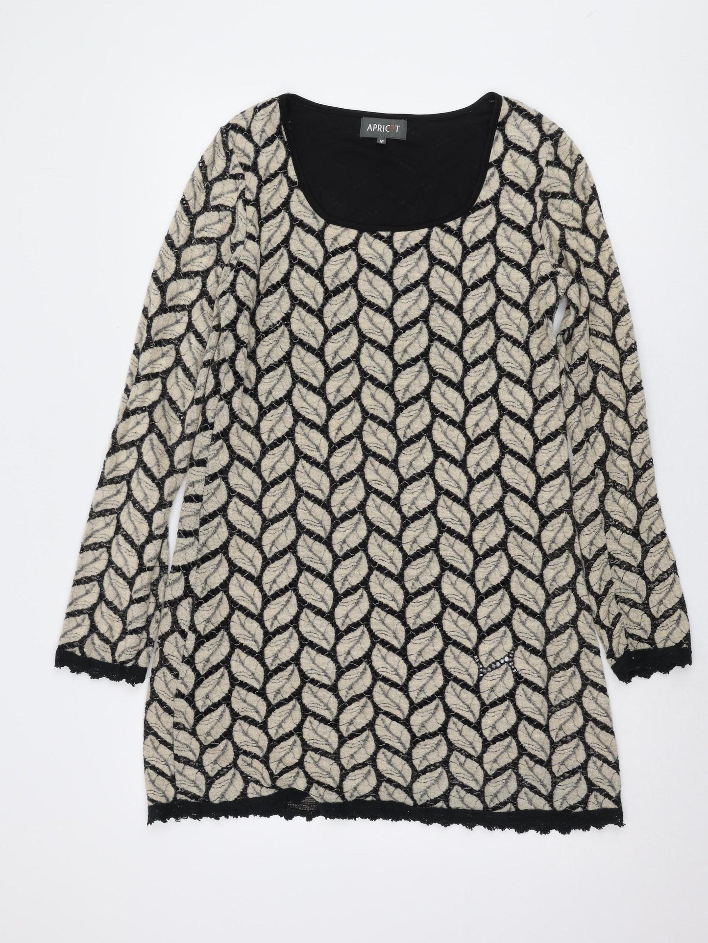 Apricot Women's Beige Black Long Sleeve Geometric Dress M