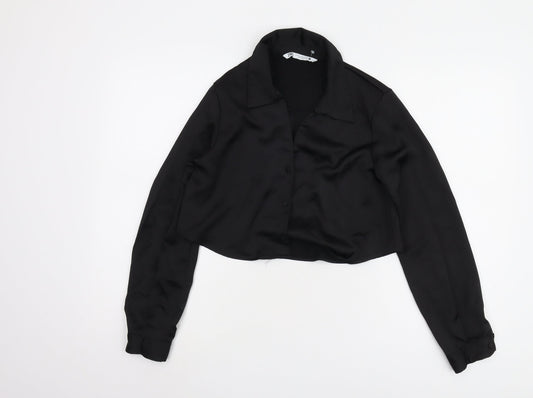 Womens UK Size XS Zara Black Cropped Button-Up