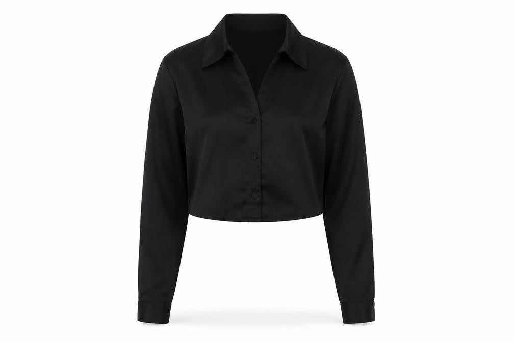 Womens UK Size XS Zara Black Cropped Button-Up