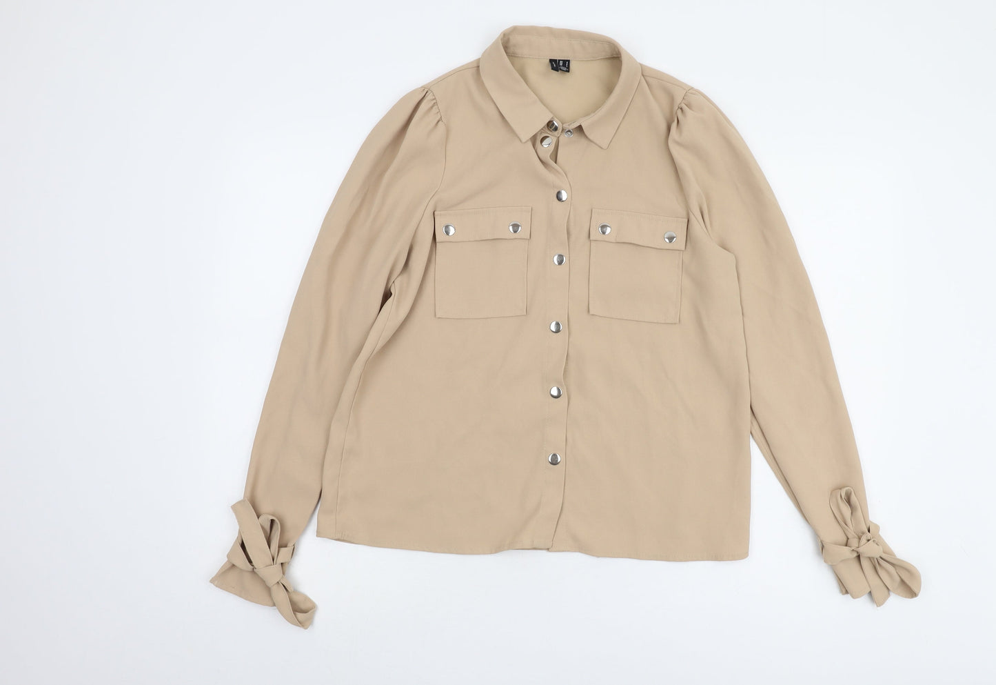 Womens UK Size S VERO MODA Beige Basic Button-Up