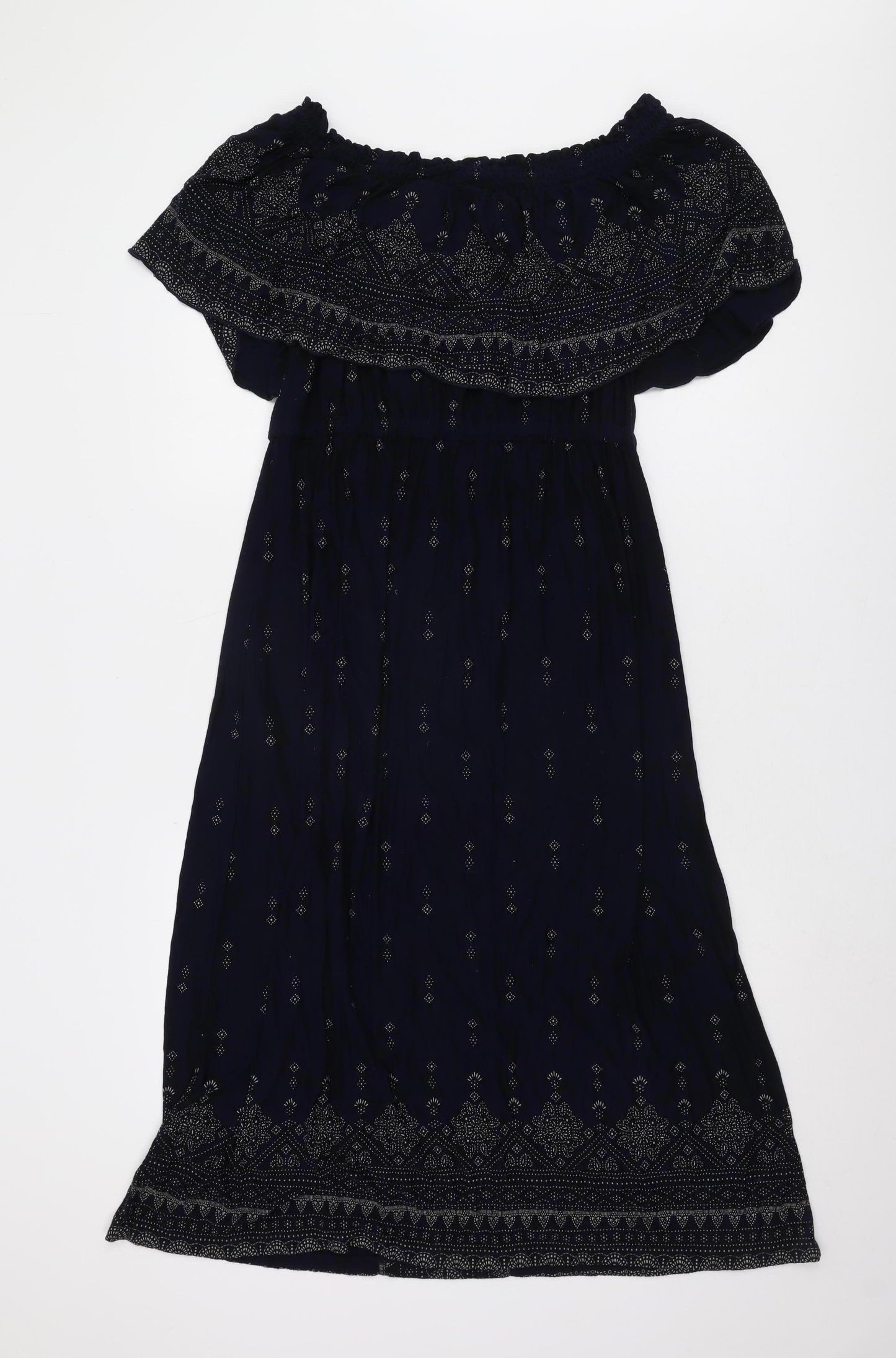 Monsoon Women Blue A-Line Off Shoulder Midi Dress