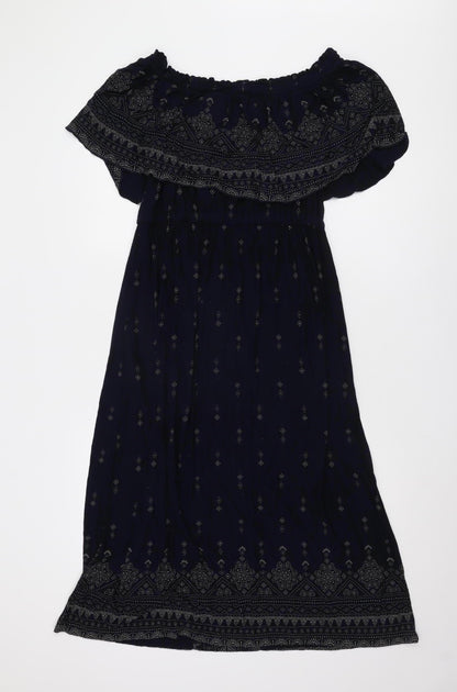 Monsoon Women Blue A-Line Off Shoulder Midi Dress